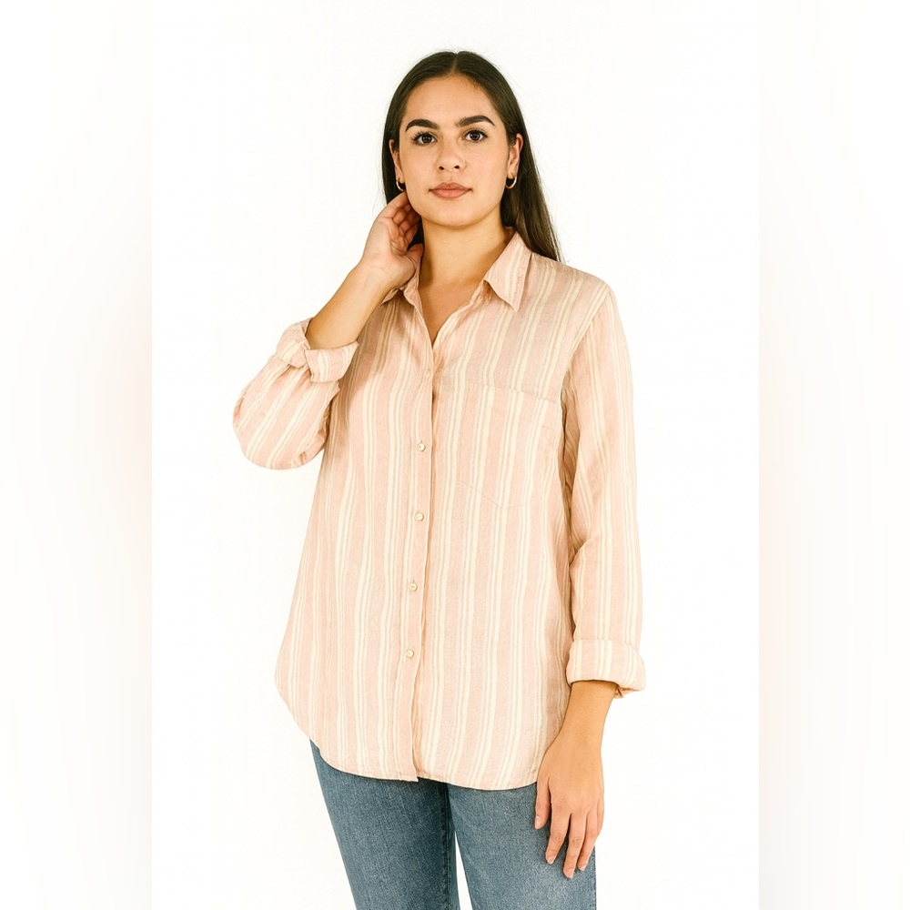 Gap Pink Stripe 100% Linen Boyfriend Shirt – Size L